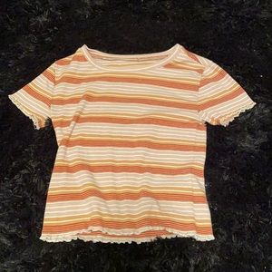 Pink, red, and orange striped shirt
